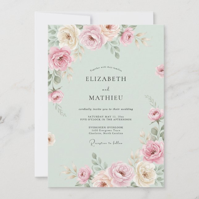Invitation Mariage pétale mauve menthe (Devant)