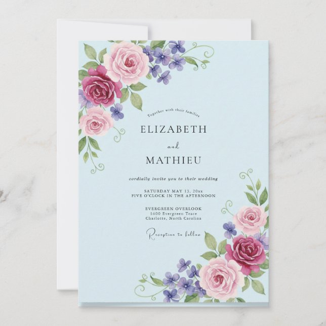 Invitation Mariage Pétale Mauve Pervenche (Devant)