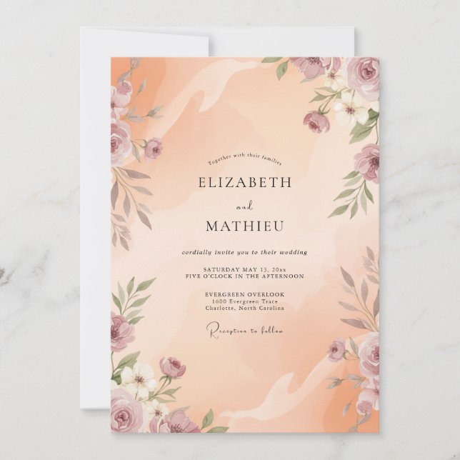 Invitation Mariage Pétale Mauve Poussiéreuse Abricot (Devant)