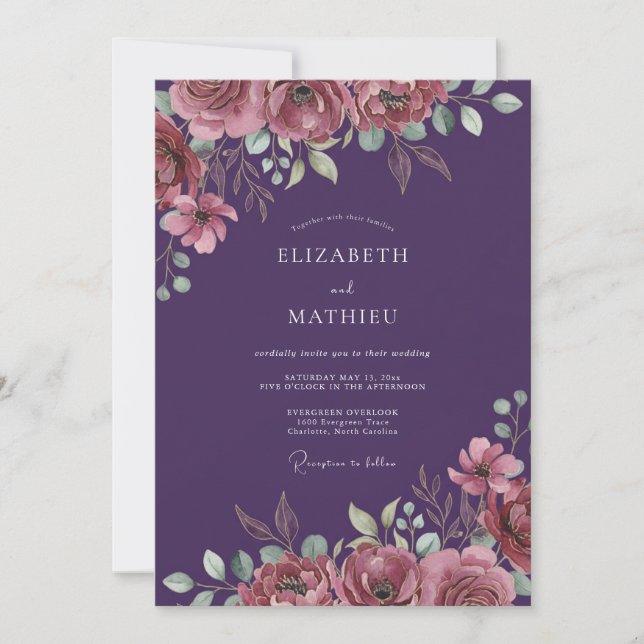 Invitation Mariage Pétale Mauve Poussiéreuse de Prunier (Devant)