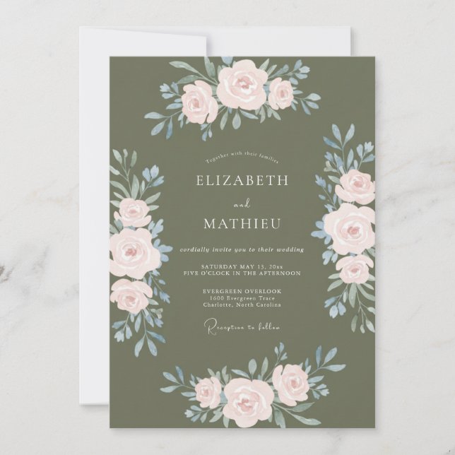 Invitation Mariage Pétale Olivâtre (Devant)