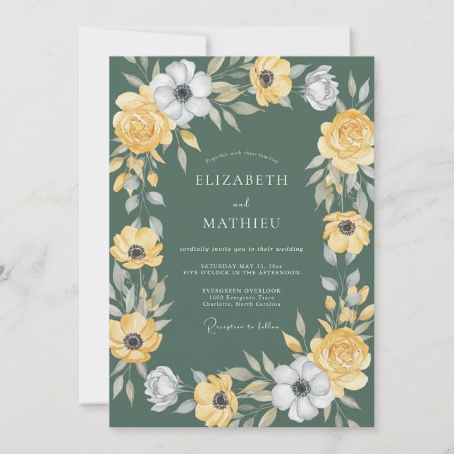Invitation Mariage Pétale Olive Moutarde (Devant)