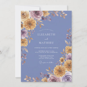 Invitation Mariage Pétale Or Pervenche