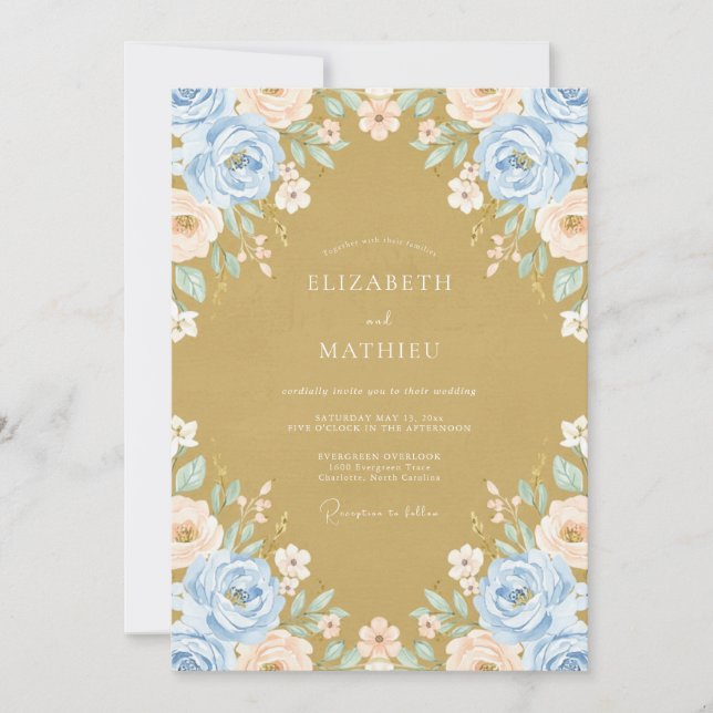 Invitation Mariage Pétale Pérywinkle Ocre (Devant)