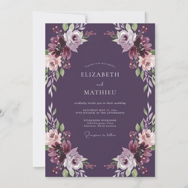 Invitation Mariage Pétale Pourpre Prune (Devant)