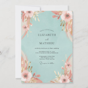Invitation Mariage pétale rose aqua