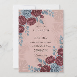 Invitation Mariage pétale rose blush vin