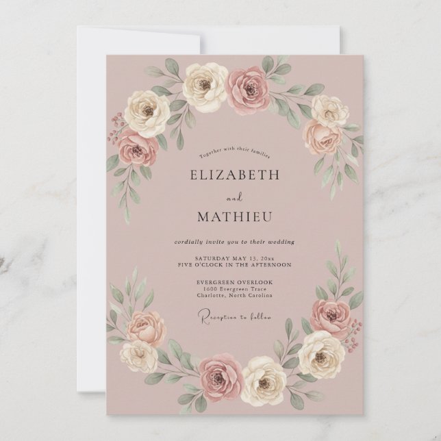 Invitation Mariage pétale rose Champagne (Devant)