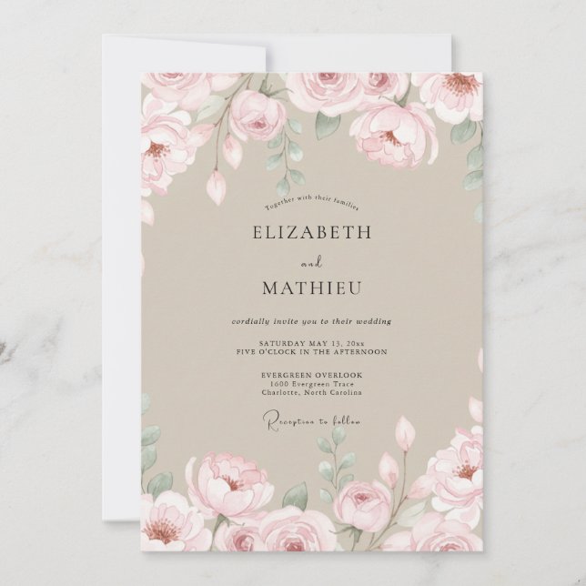 Invitation Mariage pétale rose champagne (Devant)