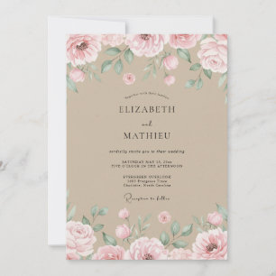 Invitation Mariage pétale rose Champagne