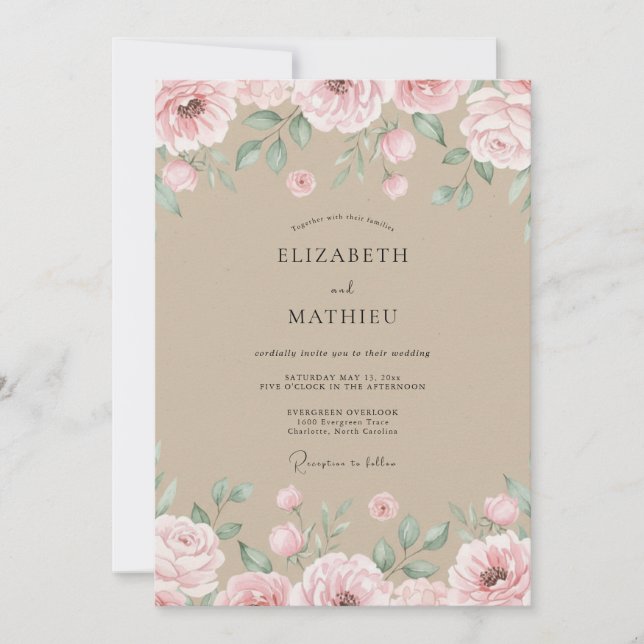 Invitation Mariage pétale rose Champagne (Devant)