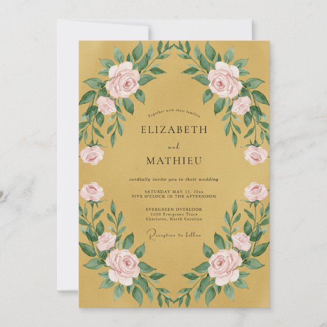 Invitation Mariage pétale rose moutarde (Devant)