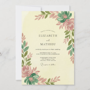 Invitation Mariage Pétale Rose Pâle Jaune Poussiéreux
