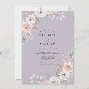 Invitation Mariage Pétale Rose Pervenche