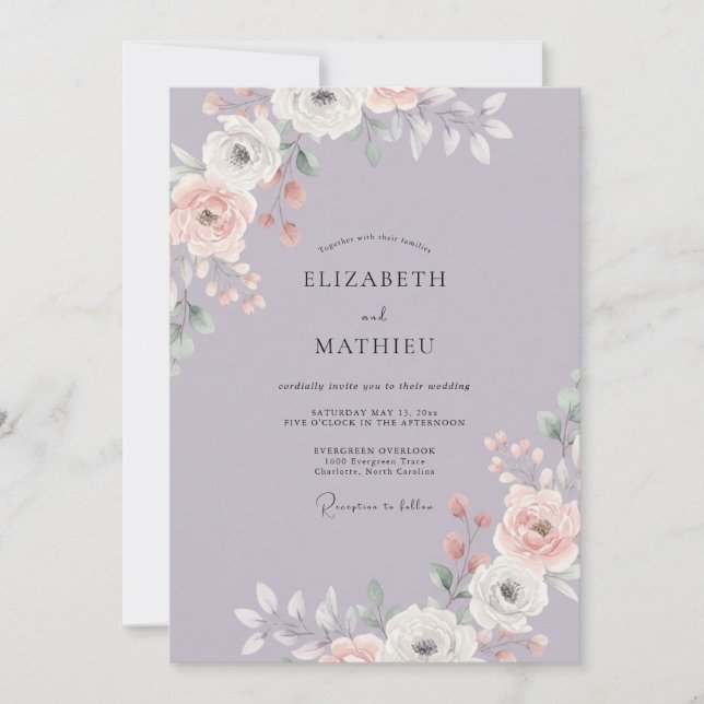 Invitation Mariage Pétale Rose Pervenche (Devant)