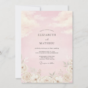 Invitation Mariage pétale rose tendre Champagne