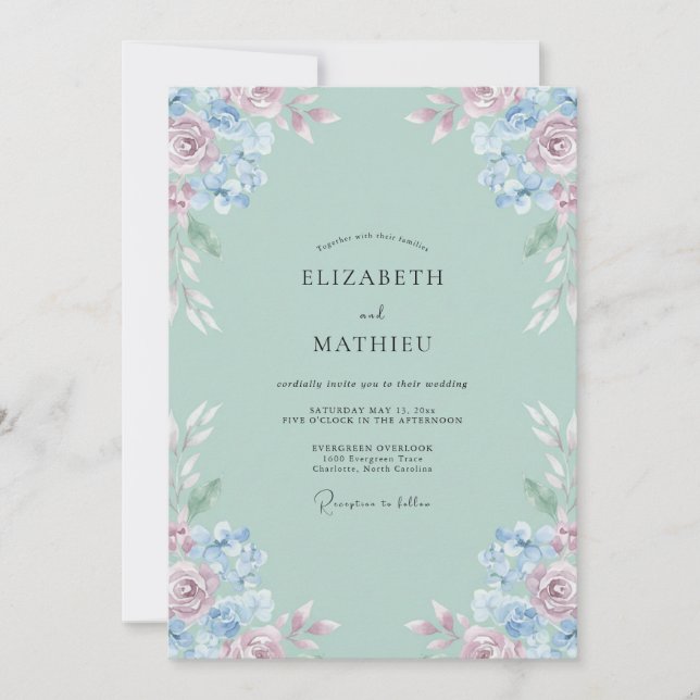 Invitation Mariage Pétale Rouge-Céladon (Devant)