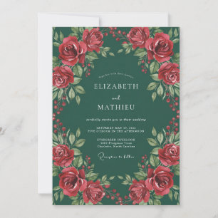 Invitation Mariage Pétale Rouge de Jade Sombre
