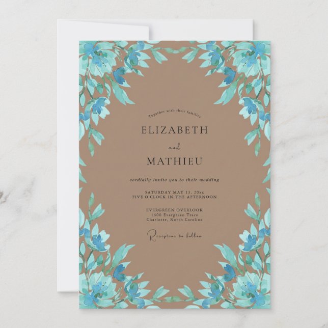 Invitation Mariage Pétale Taupe Céruléen (Devant)