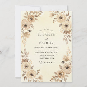 Invitation Mariage pétale taupe champagne