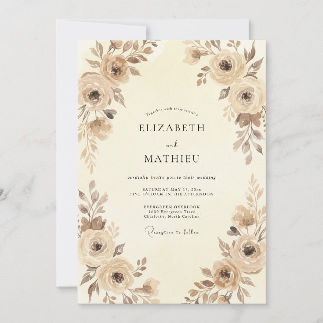 Invitation Mariage pétale taupe champagne (Devant)