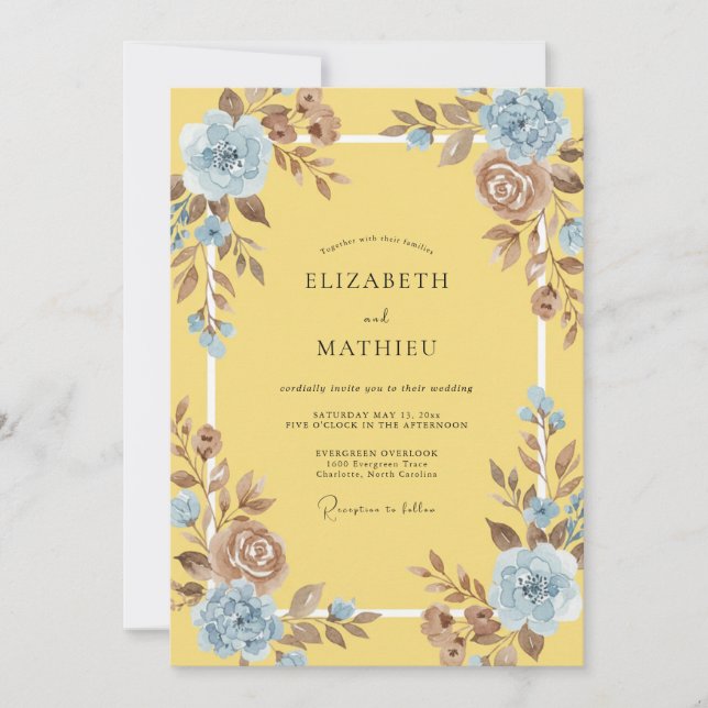 Invitation Mariage Pétale Taupe Jaune (Devant)