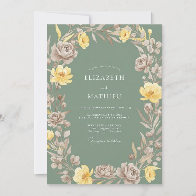 Invitation Mariage Pétale Taupe Moutarde (Devant)