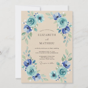Invitation Mariage Pétale Turquoise Cobalt