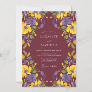 Invitation Mariage pétale violet bordeaux
