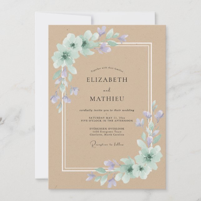 Invitation Mariage pétale violet bronzé (Devant)