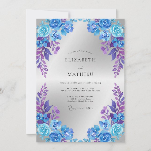 Invitation Mariage Pétale Violet Cobalt (Devant)