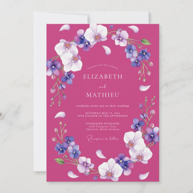 Invitation Mariage Pétale Violet Magenta (Devant)