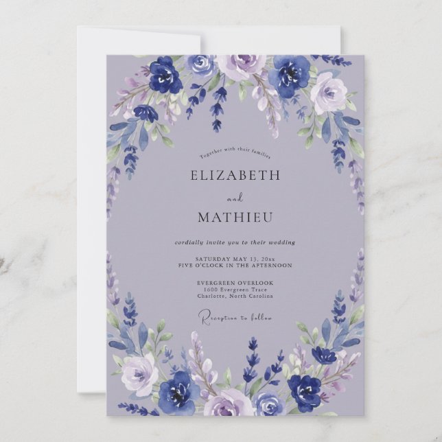 Invitation Mariage pétale violet mauve (Devant)