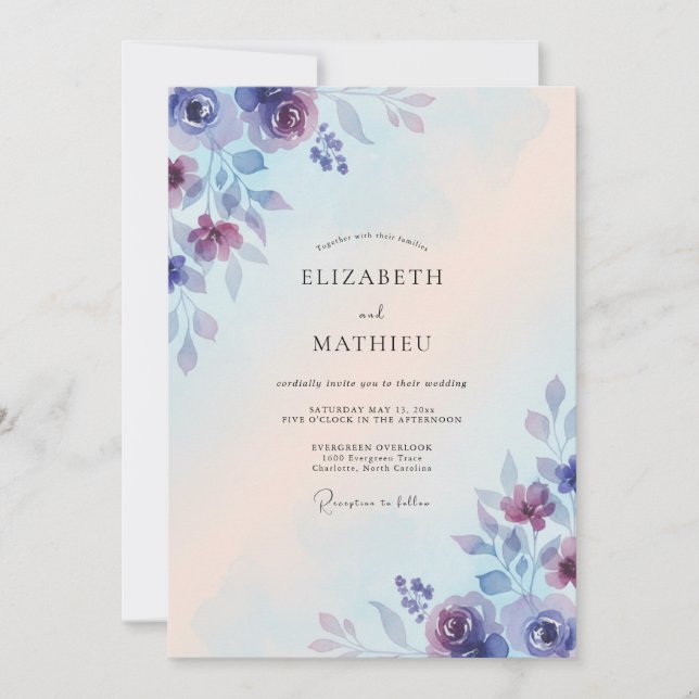 Invitation Mariage Pétale Violet Pervenche (Devant)