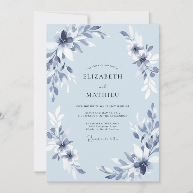 Invitation Mariage Pétales Azur (Devant)