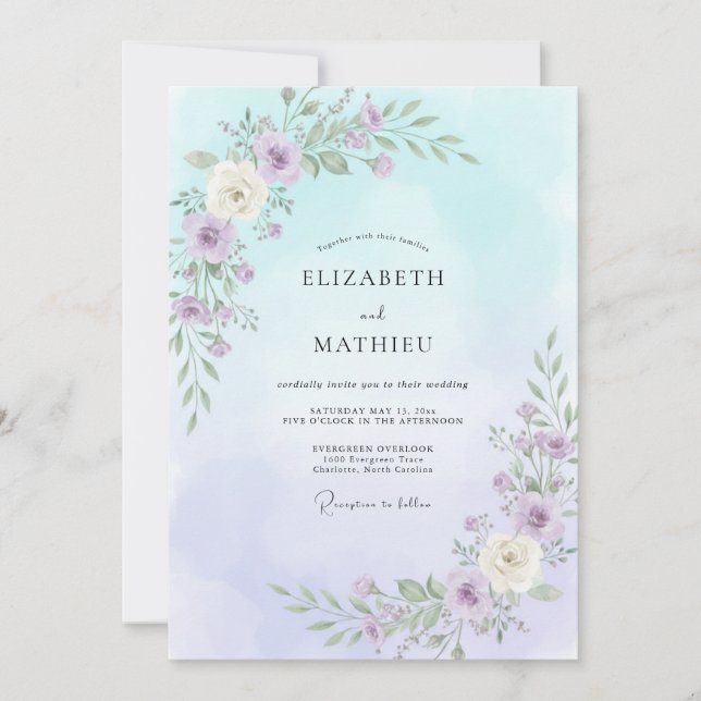 Invitation Mariage Pétales d'Améthyste Céleste (Devant)