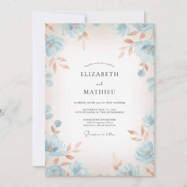 Invitation Mariage Pétales de Bleuet Cuivre (Devant)