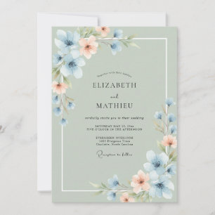 Invitation Mariage Pétales de Bleuet et d'Abricot