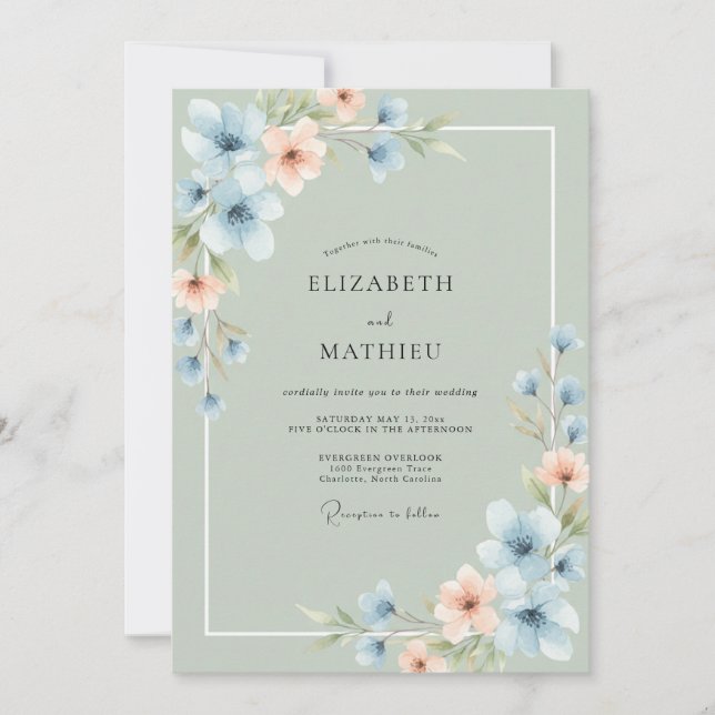 Invitation Mariage Pétales de Bleuet et d'Abricot (Devant)