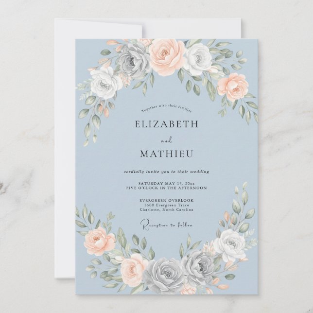 Invitation Mariage Pétales de Ciel de Pêche (Devant)