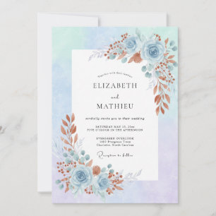 Invitation Mariage Pétales de Cuivre Azur