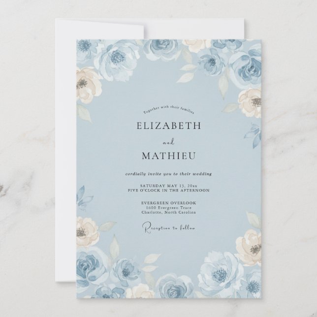 Invitation Mariage Pétales de glace azur (Devant)