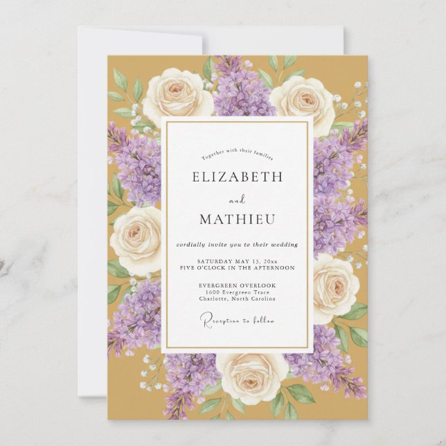 Invitation Mariage Pétales de Lilas Doré (Devant)