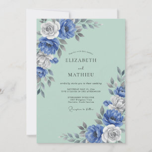Invitation Mariage Pétales de Menthe Bleuet