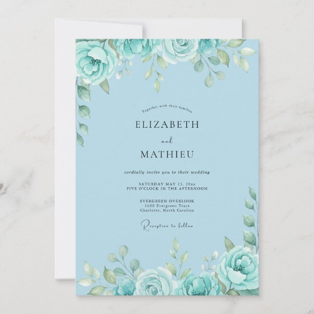 Invitation Mariage Pétales de Mer Azur (Devant)