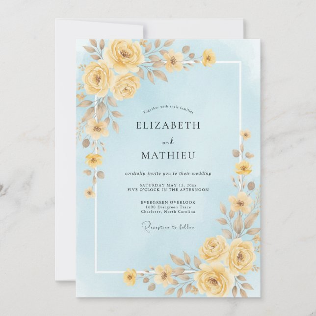 Invitation Mariage Pétales de Miel Céleste (Devant)