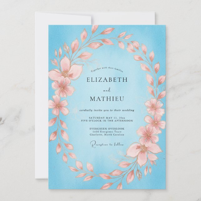 Invitation Mariage Pétales de Pêche Céleste (Devant)