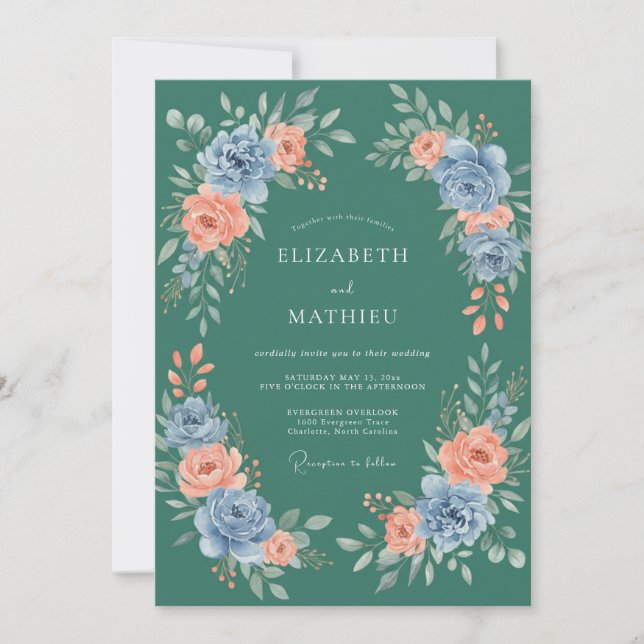 Invitation Mariage Pétales de Saumon Bleuet (Devant)
