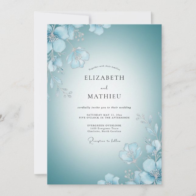 Invitation Mariage Pétales Peints d'Azur (Devant)