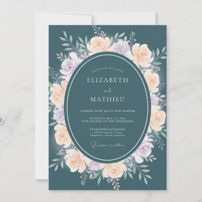 Invitation Mariage Pétrole Douce Pétale de Pêche (Devant)